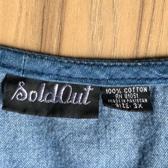 Denim lightweight denim top long sleeve 3X - Picture 2 of 6